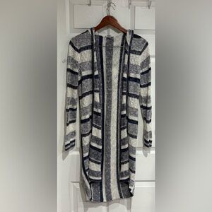 Navy and White Striped Hooded Cardigan